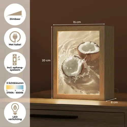 Kokosnoot - Water - Beige - Spetters Light Box met kabel (Tafellamp) klein -USP_NL