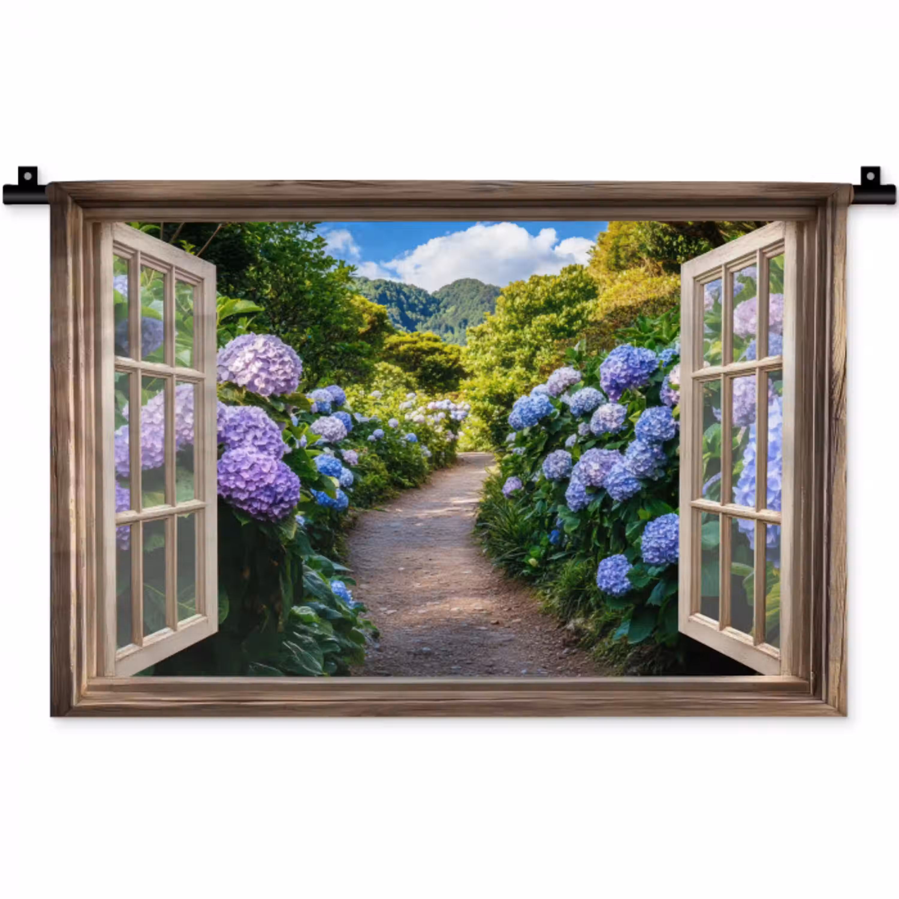 Doorkijk - Hortensia - Pad - Natuur Wandkleed katoen klein -zz3d