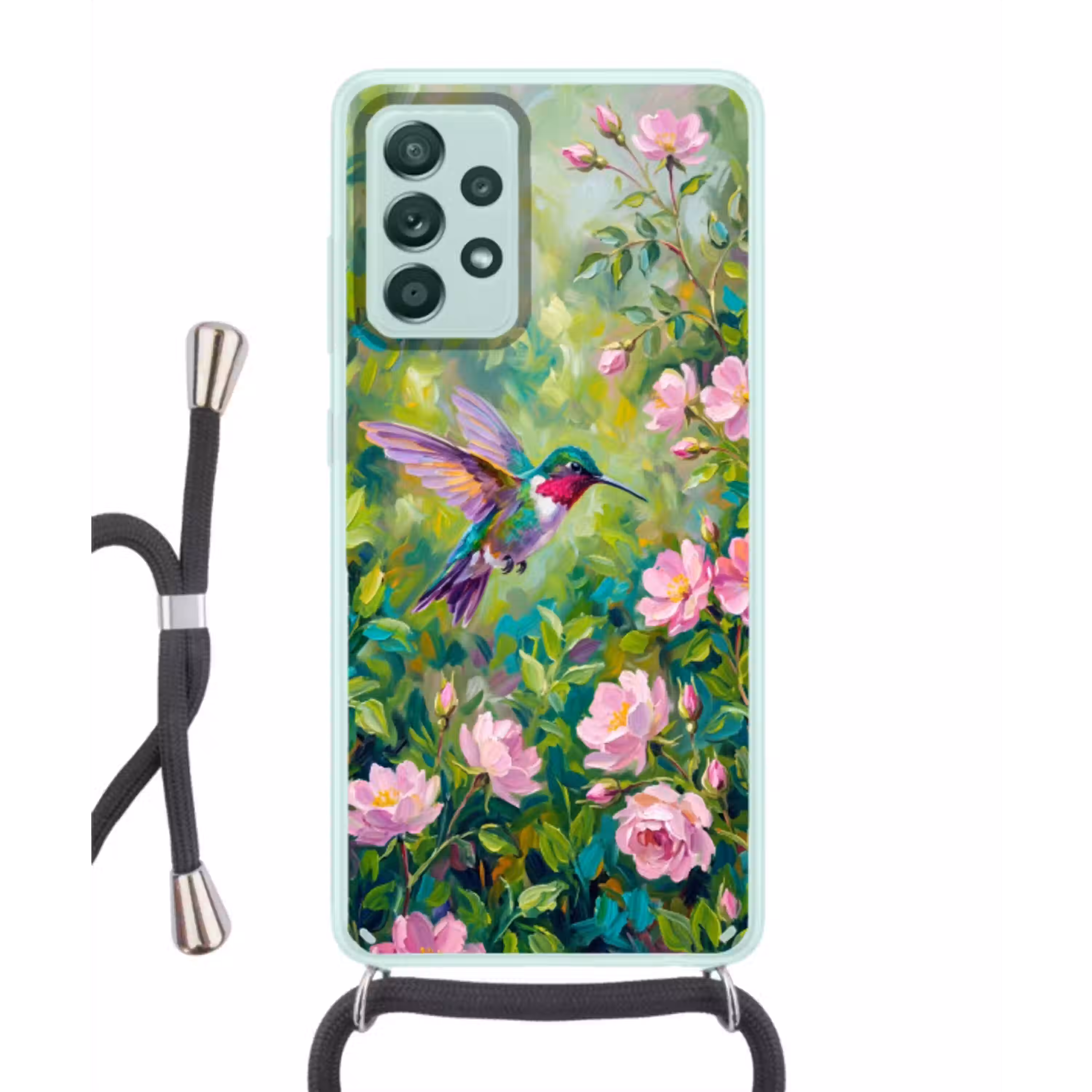 Kolibrie - Bloemen - Natuur - Kleurrijk Hoesje Samsung Galaxy A52 met koord klein -3d