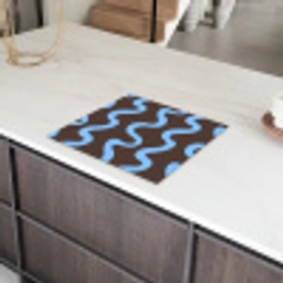 Kronkelende lijnen - Blauw - Bruin - Minimalistisch Inductie beschermer vinyl 3mm middel 274 -sfeer8