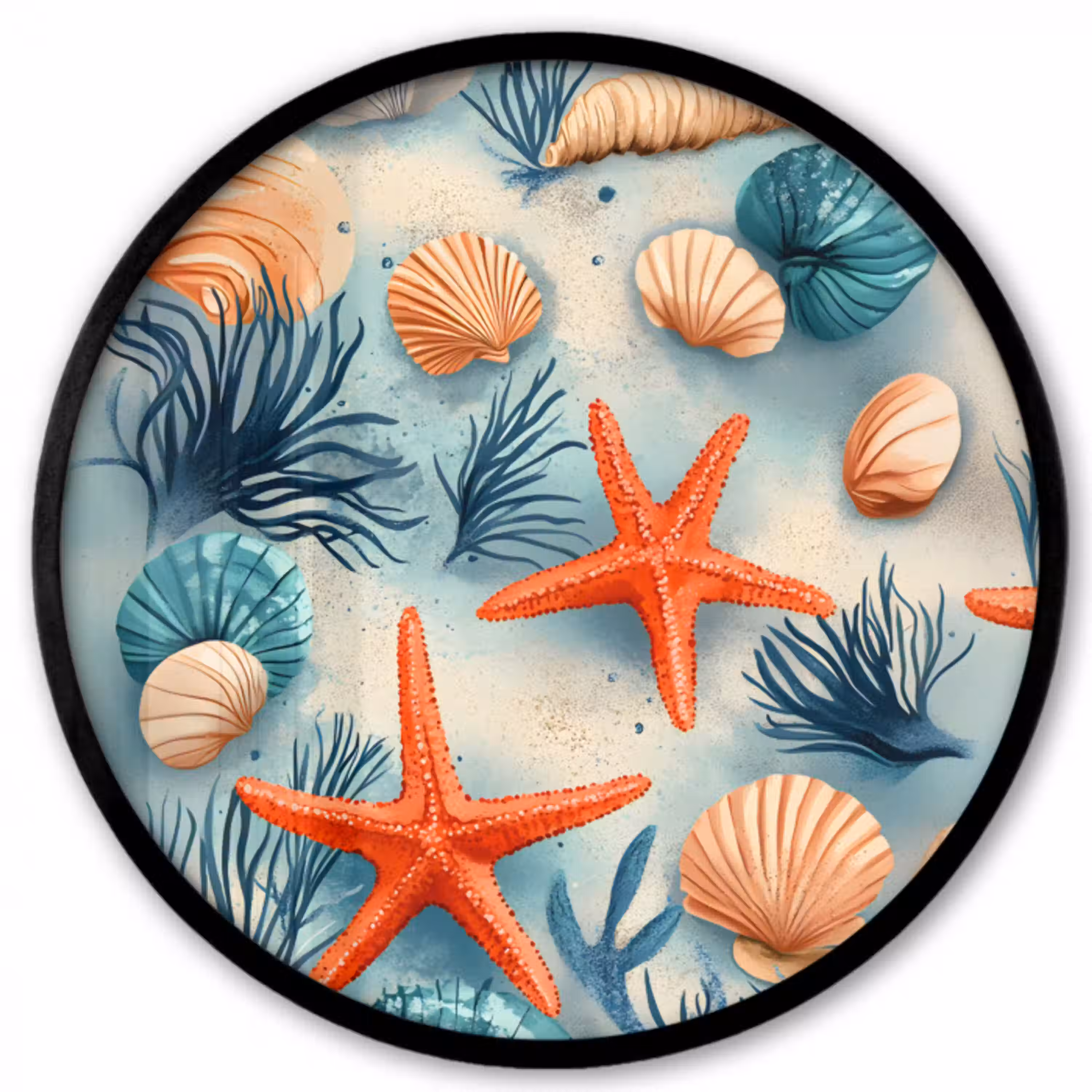 Zeesterren - Schelpen - Illustratie - Zand Fotolijst rond zonder passe partout klein -3d