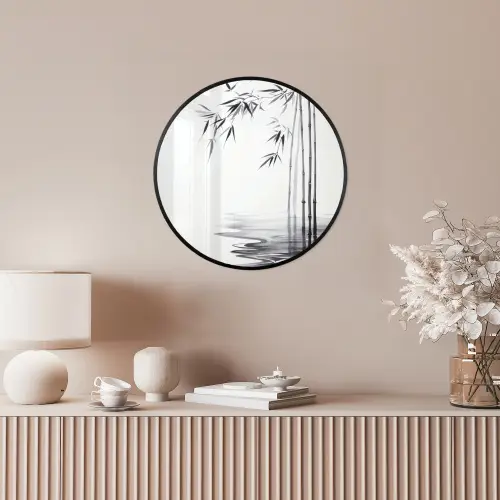 Bamboestammen - Water - Minimalistisch - Wit Fotolijst rond zonder passe partout klein -sfeer3