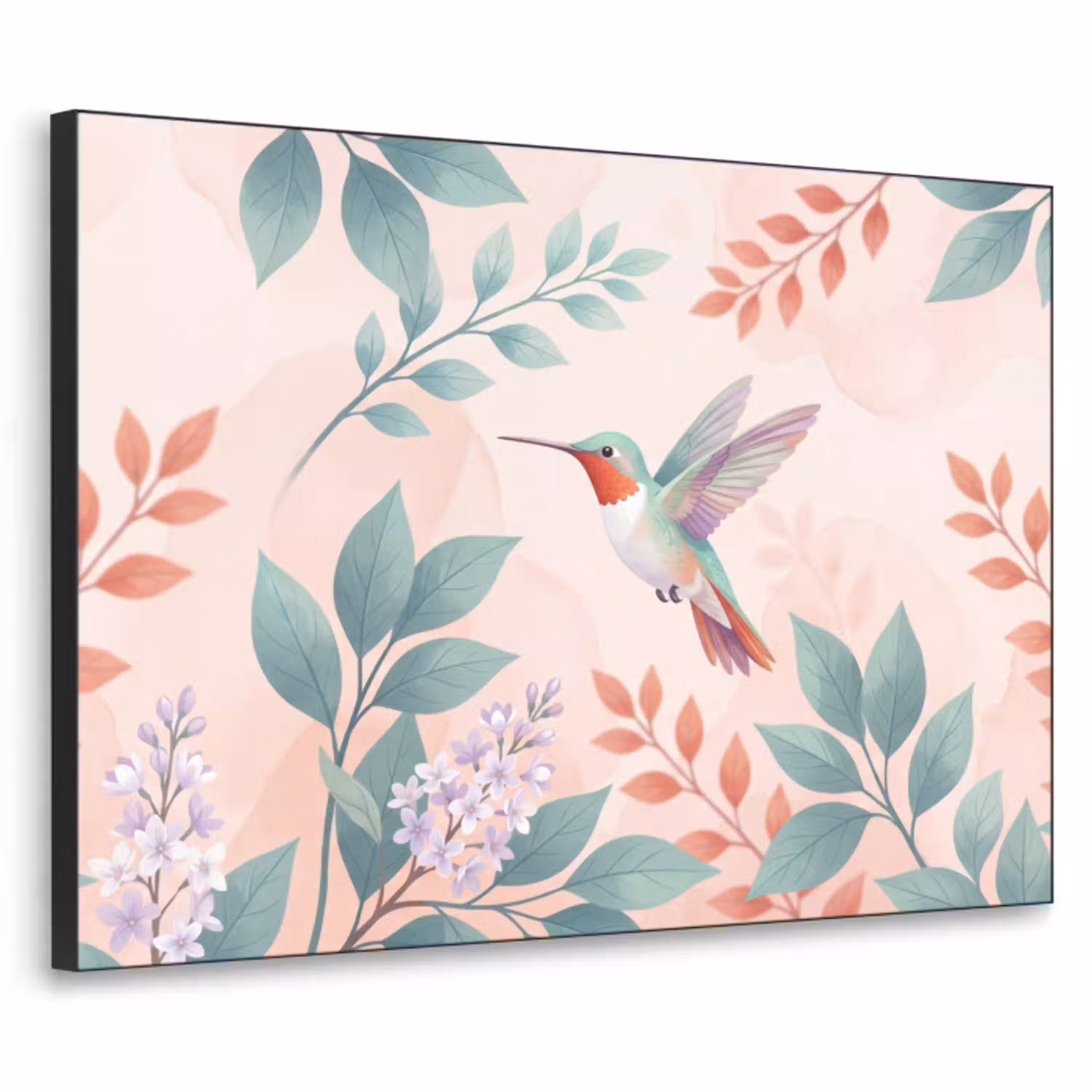 Kolibrie - Vliegen - Natuur - Illustratie - Kleurrijk Textielframe zwart klein -3d