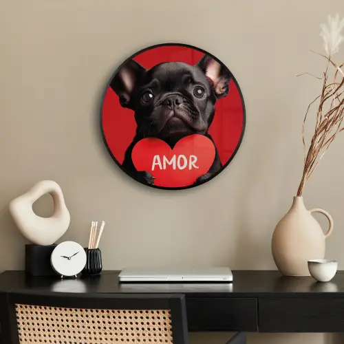 Amor - Hond  - Hartje - Rood Fotolijst rond zonder passe partout klein -sfeer1