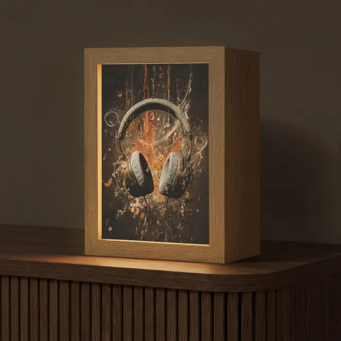Koptelefoon - Bruin - Dynamische penseelstreken Light Box met kabel (Tafellamp) klein -z3d_website