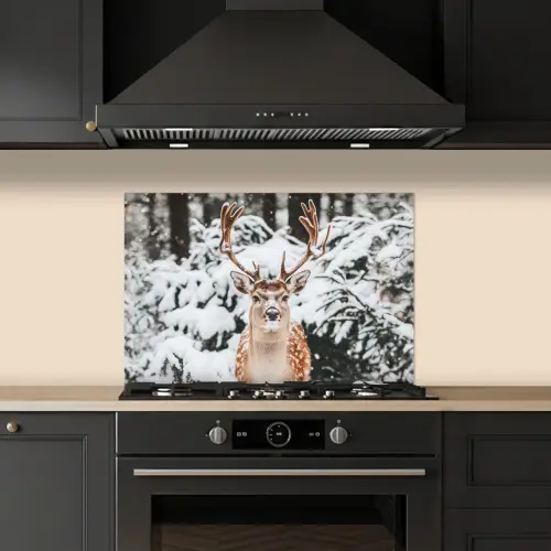 Hert - Sneeuw - Winter - Bos - Dieren keuken achterwand spatscherm klein -sfeer1