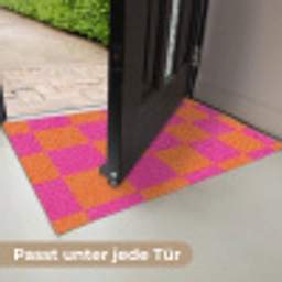 Schaakbord print - Oranje - Roze - Blokjes Deurmat klein -USP_DE