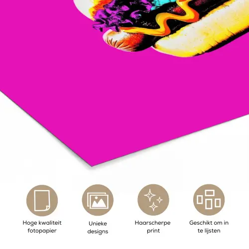 Hotdog - Roze - Retro poster papier klein -closeup_NL