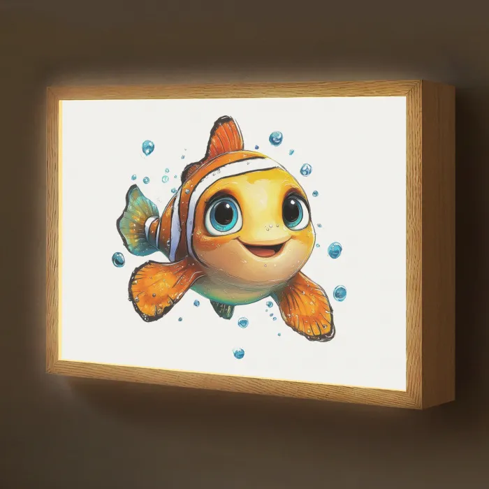Clownvis - Oranje - Vis - Water Light Box met batterij (Wandlamp kind) middel -z3d_website