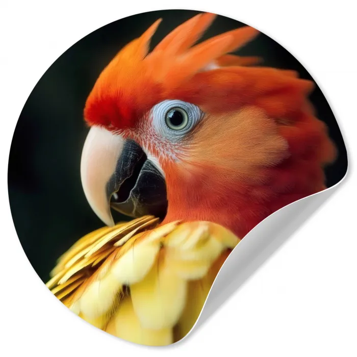 Close-up - Papegaai - Veren - Oranje Wandcirkel behangsticker klein -3d