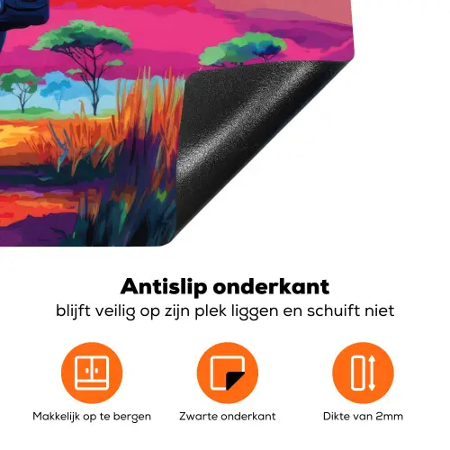 Neushoorn - Zonsondergang - Savanna - Kleurrijk Inductie beschermer vinyl 3mm klein -zzzzzzz-td-onderkant