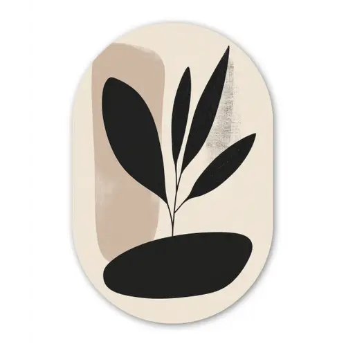 Plant - Beige - Japandi Wandcirkel Ovaal Glas middel -3d