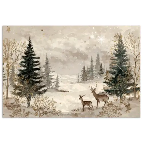 Bos - Herten - Winter - Sneeuw poster papier klein -3d