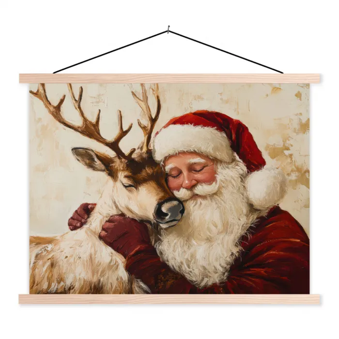 Kerstman - Rendier - Kerst - Christmas textielposter latten blank klein -3d