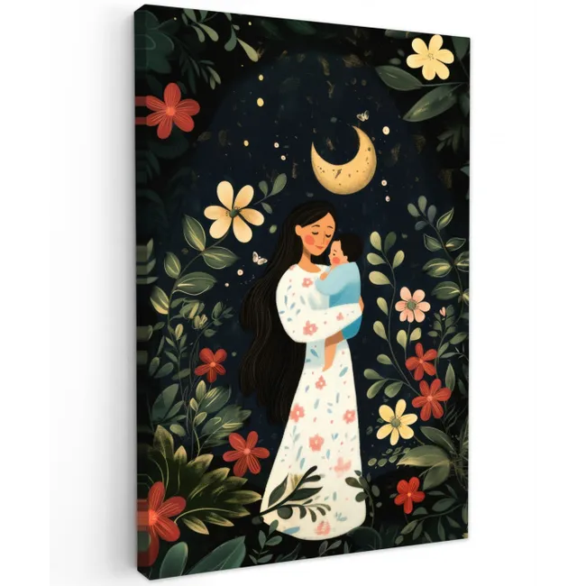 Moeder - Kind - Kleurrijk - Bloemen Tuinposter op houten frame 2 cm dik middel -3d