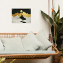 Wolf - Bergen - Maan - Zwart tuinposter los doek klein -sfeer7