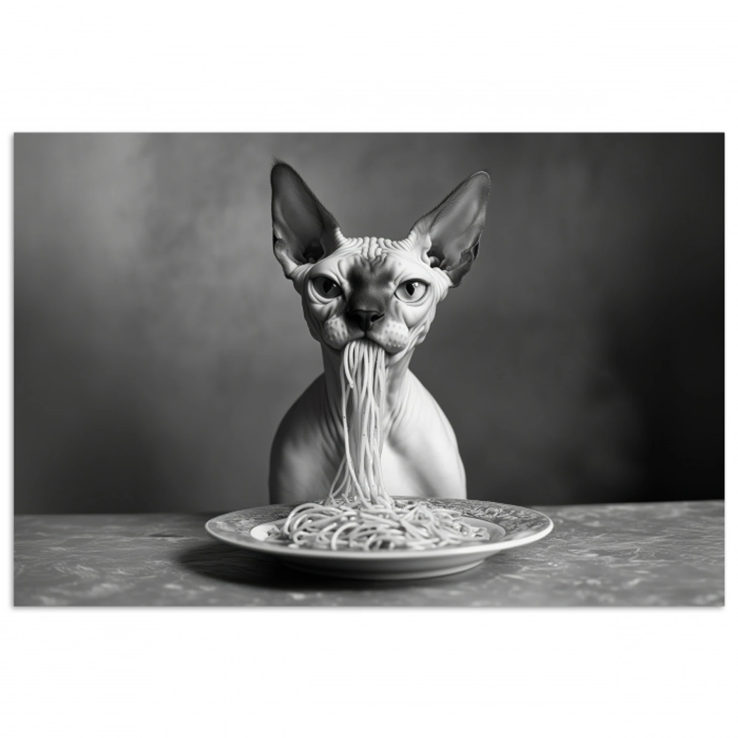 Sphynx - Kat - Dieren - Humor - Spaghetti - Zwart Wit poster papier klein -3d