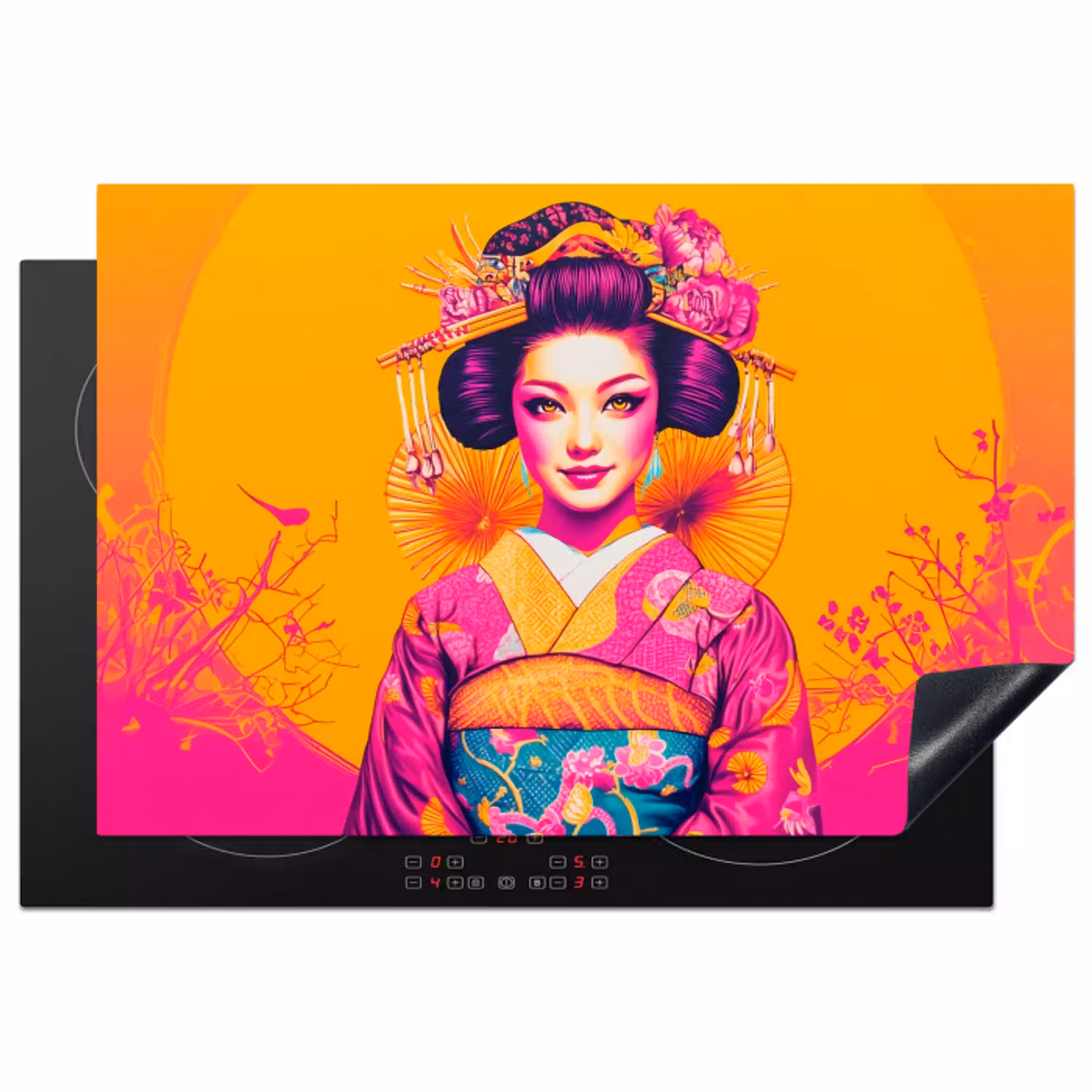 Bloemen - Vrouw - Kimono - Roze Inductie beschermer vinyl 3mm klein -3d