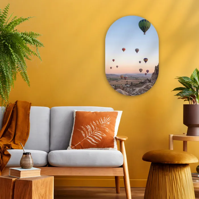 Luchtballonnen - Rotsen - Zonsopgang Wandcirkel Ovaal Forex klein -sfeer4