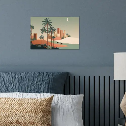 Nachtlandschap - Kamelen - Sterren - zandduinden poster papier klein -sfeer2