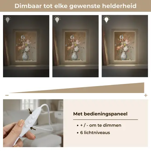 Oude meesters - Bloemen - Balthasar van der Ast Light Box met kabel (Tafellamp) klein -USP_dimbaarNL