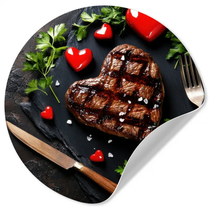 Steak - Hart - Bestek Wandcirkel behangsticker klein -3d
