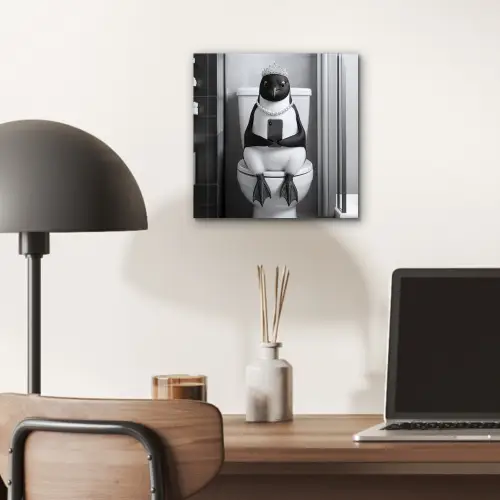 Pinguïn - Telefoon - Toilet - Zwart - Wit aluminium wit klein -sfeer5
