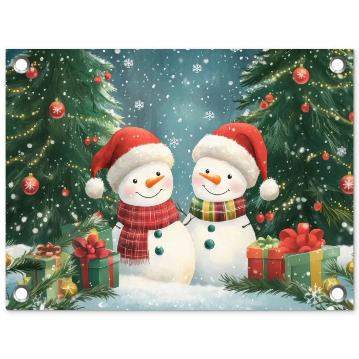 Sneeuwpop - Kerstsneeuw - Groen - Rood tuinposter los doek klein -3d