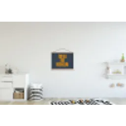 Too old for heidi klum - Geel - Blauw textielposter latten blank klein -kinderkamer