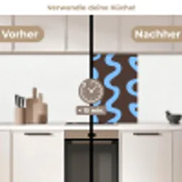 Kronkelende lijnen - Blauw - Bruin - Minimalistisch keuken achterwand 2 middel 865 -voor-na2_DE