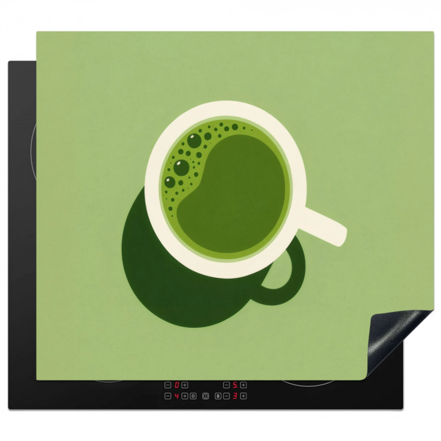 Minimalistisch - Kopjes - Matcha -Groen Inductie beschermer vinyl 3mm middel -3d