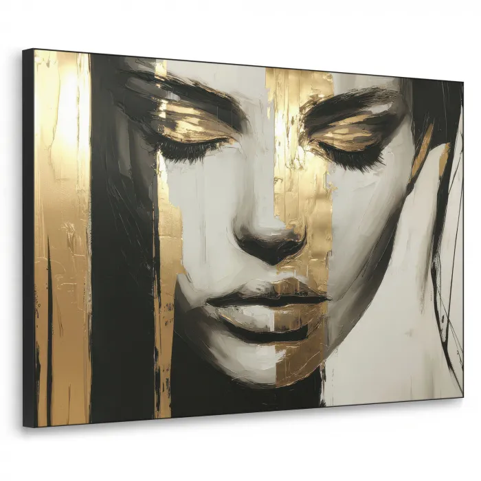 Ogen - Gezicht - Goud - Strepen Textielframe zwart klein -3d