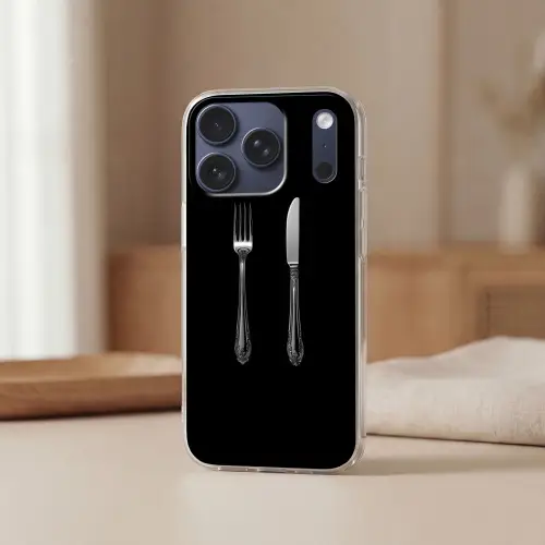 Vork - Mes - Zilver Telefoonhoesje iPhone 17 Pro klein -sfeer2