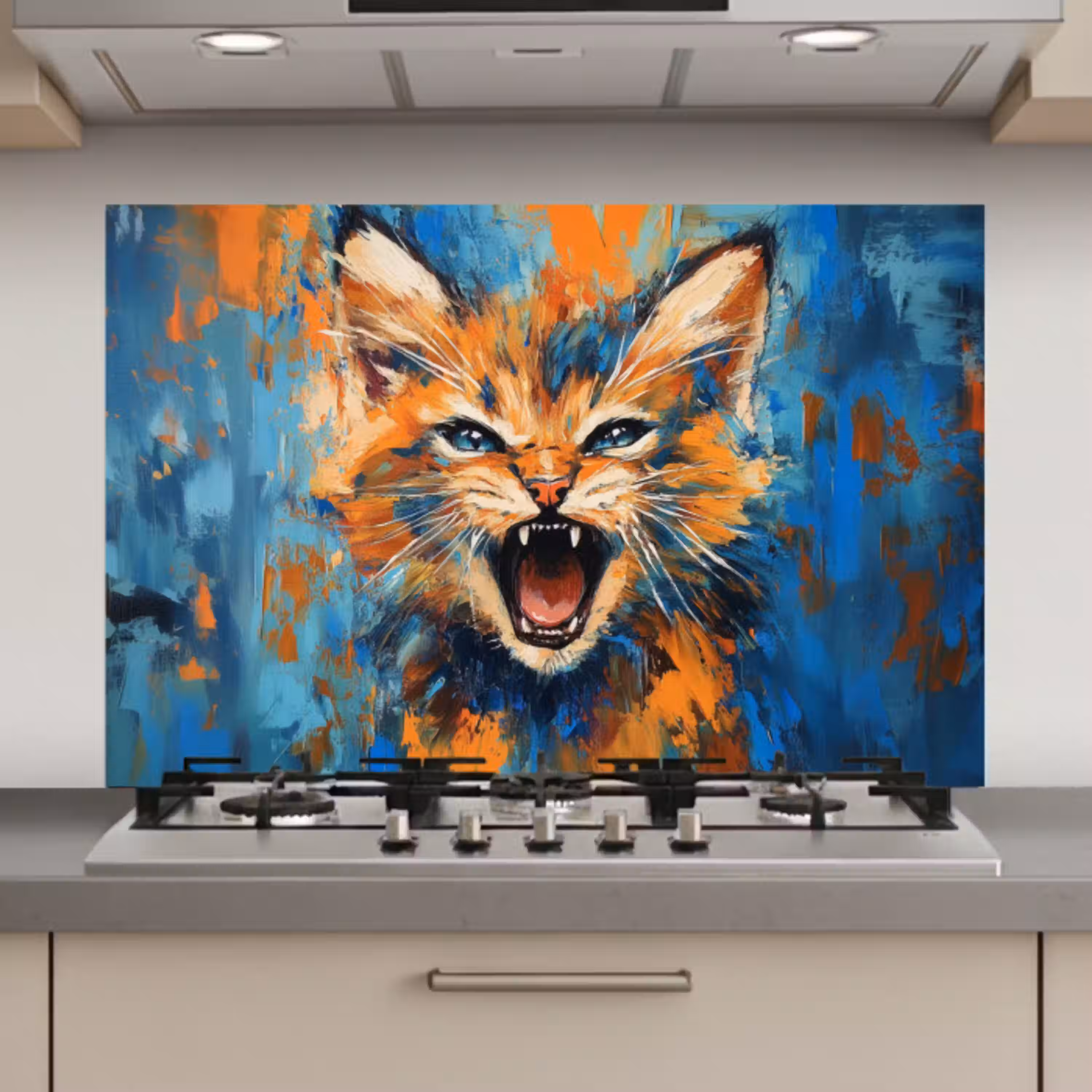 Kat - Kleurrijk - Oranje - Blauw keuken achterwand spatscherm klein -3d_website