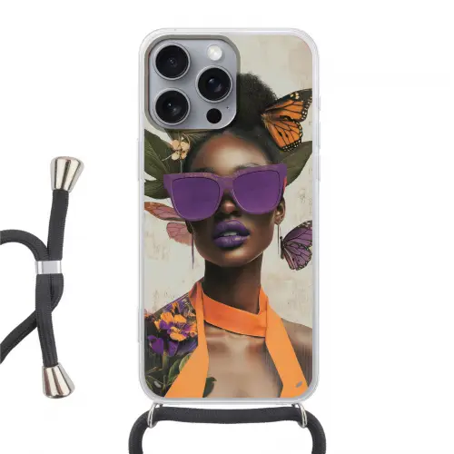 Vrouw - Zonnebril - Vlinder - Bloemen Hoesje iPhone 16 Pro Max met koord klein -3d