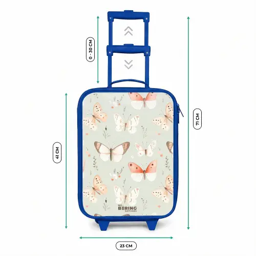 Vlinder patroon in zachte oranje en rode tinten Kinderkoffer - Blauw klein -productfoto_formaten