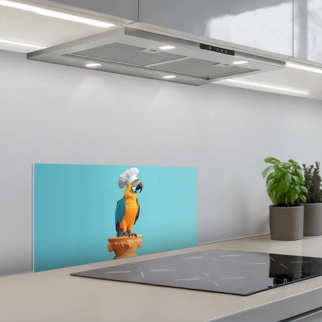 Papegaai - Koksmuts - Grappig - Vogel keuken achterwand spatscherm klein -3d_schuin