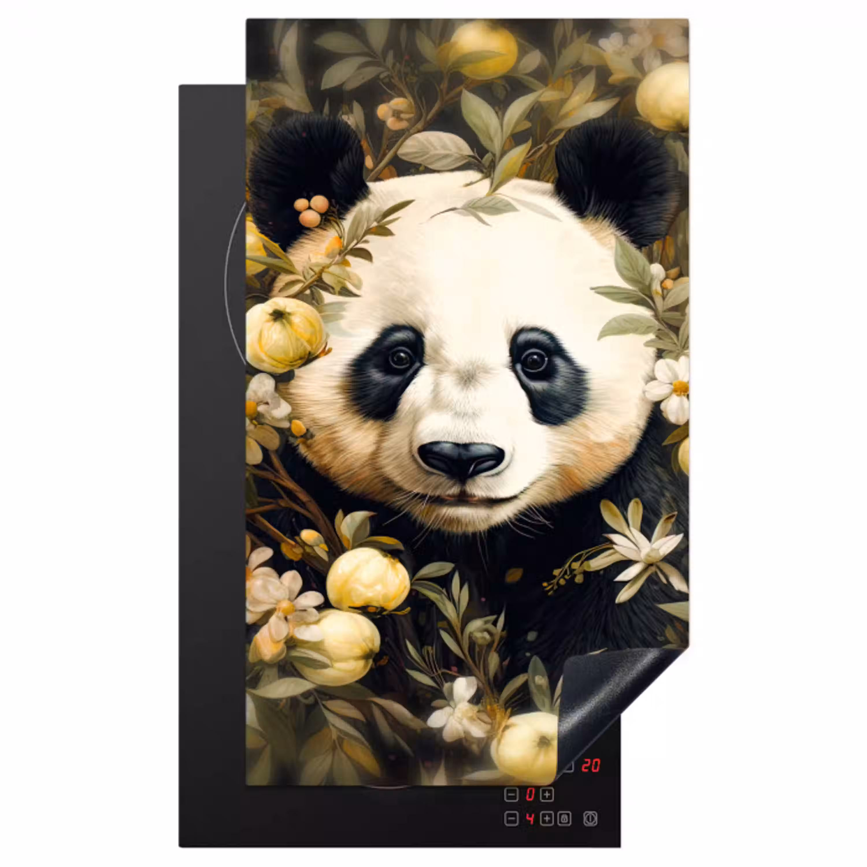 Panda - Pandabeer - Wilde dieren - Natuur - Bloemen Inductie beschermer vinyl 3mm middel -3d
