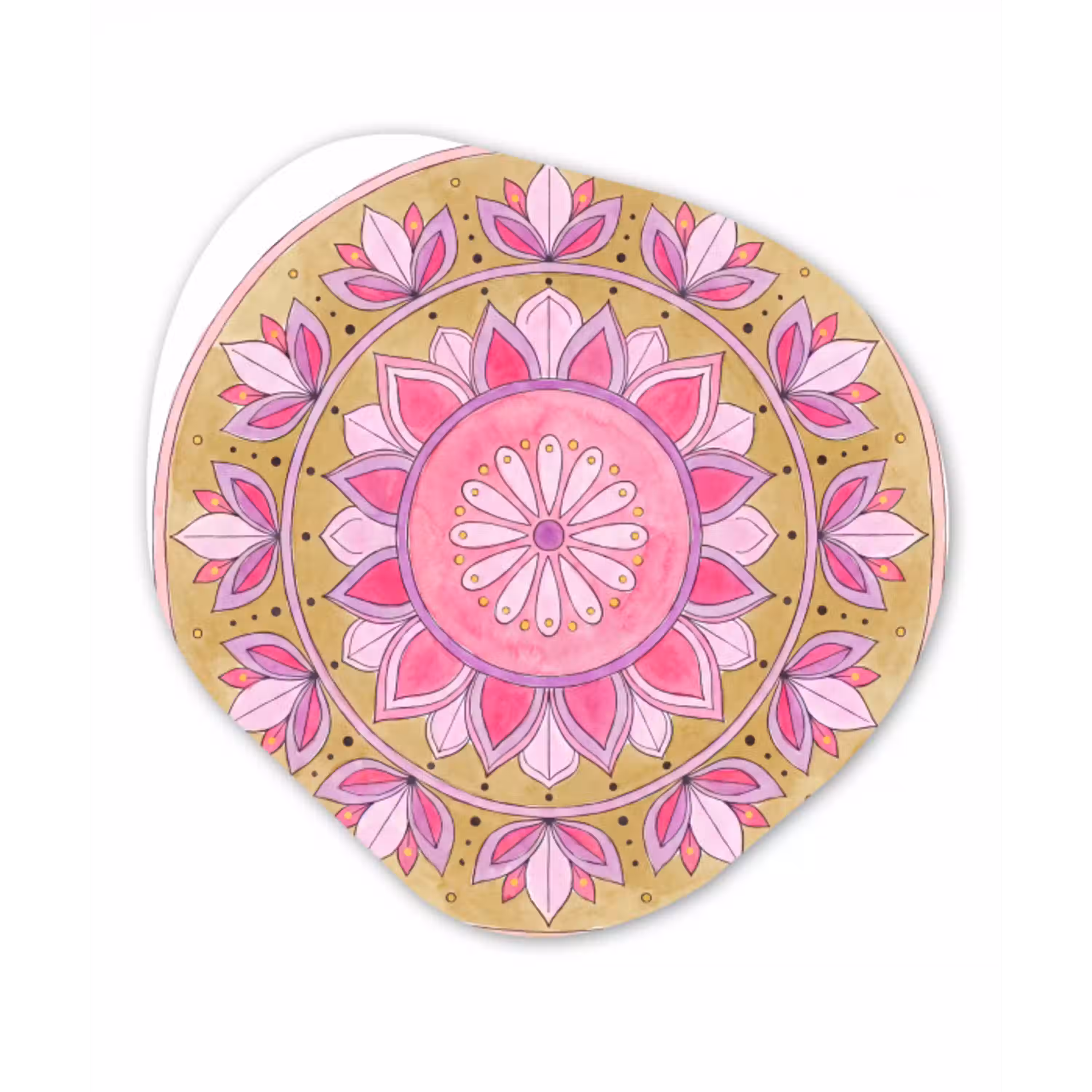 Mandala - Patroon - Kunst - Aquarel - Roze Wandcirkel Organisch Forex 3mm klein -3d