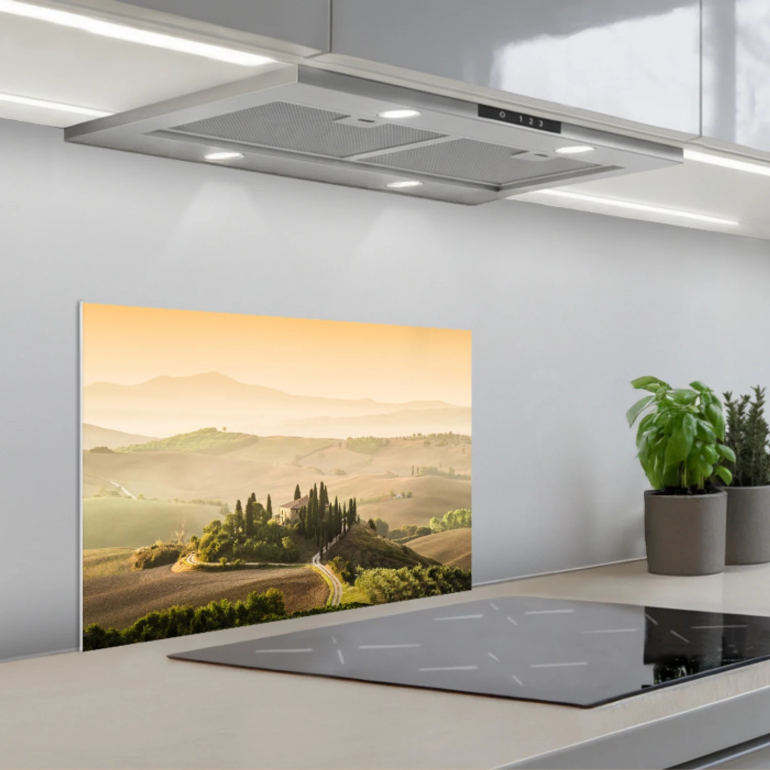 Landschap - Toscane - Ochtendlicht keuken achterwand spatscherm klein -3d_schuin