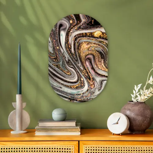 Marmerlook - Goud - Glitter - Luxe - Marmer - Wit Wandcirkel Ovaal Forex klein -sfeer2