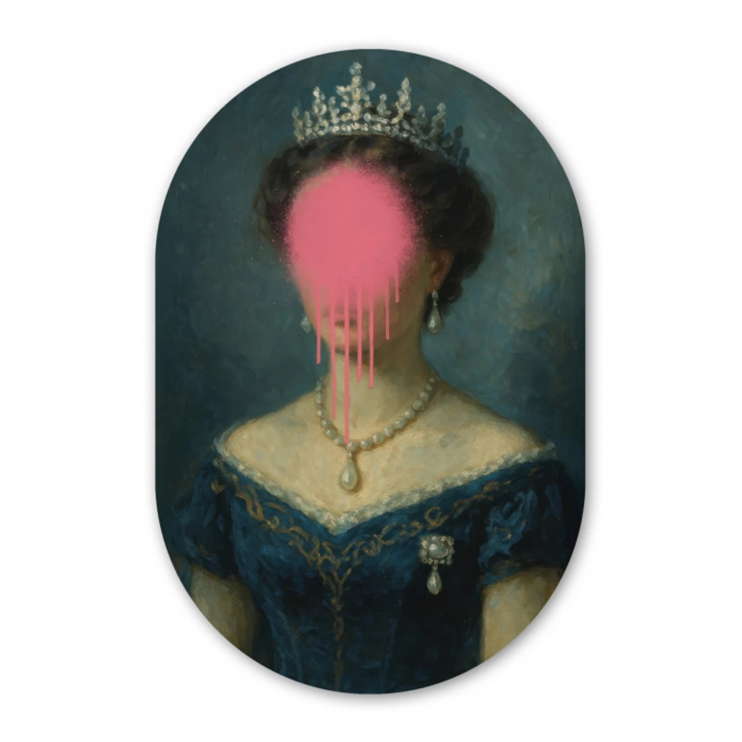 Kroon - Roze druipend verf - Portret Wandcirkel Ovaal Glas middel -3d