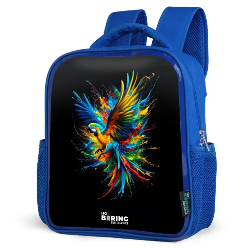 Kleurrijke papegaai Kinderrugzak - Blauw middel -schuin