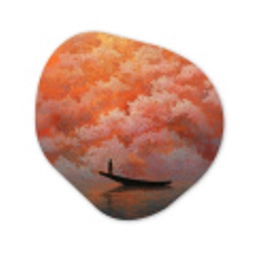 Zee - Boot - Wolken - Oranje Wandcirkel Organisch Aluminium middel -3d