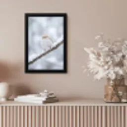 Vogeltje - Sneeuw - Tak - Winter - Zacht fotolijst zwart zonder passe partout klein -sfeer5