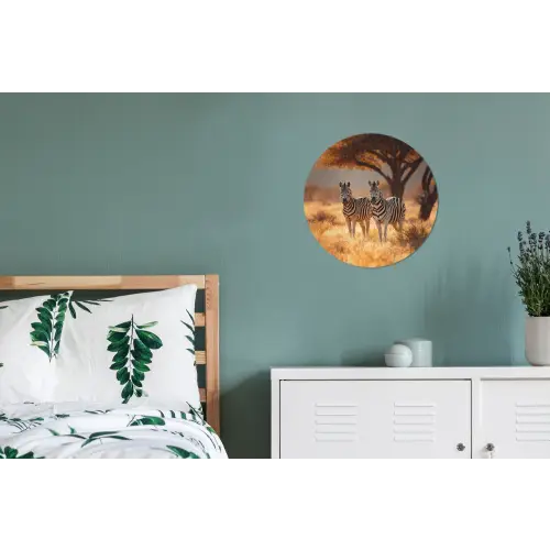 Zebra's - Savannelandschap - Gras Wandcirkel aluminium klein -slaapkamer