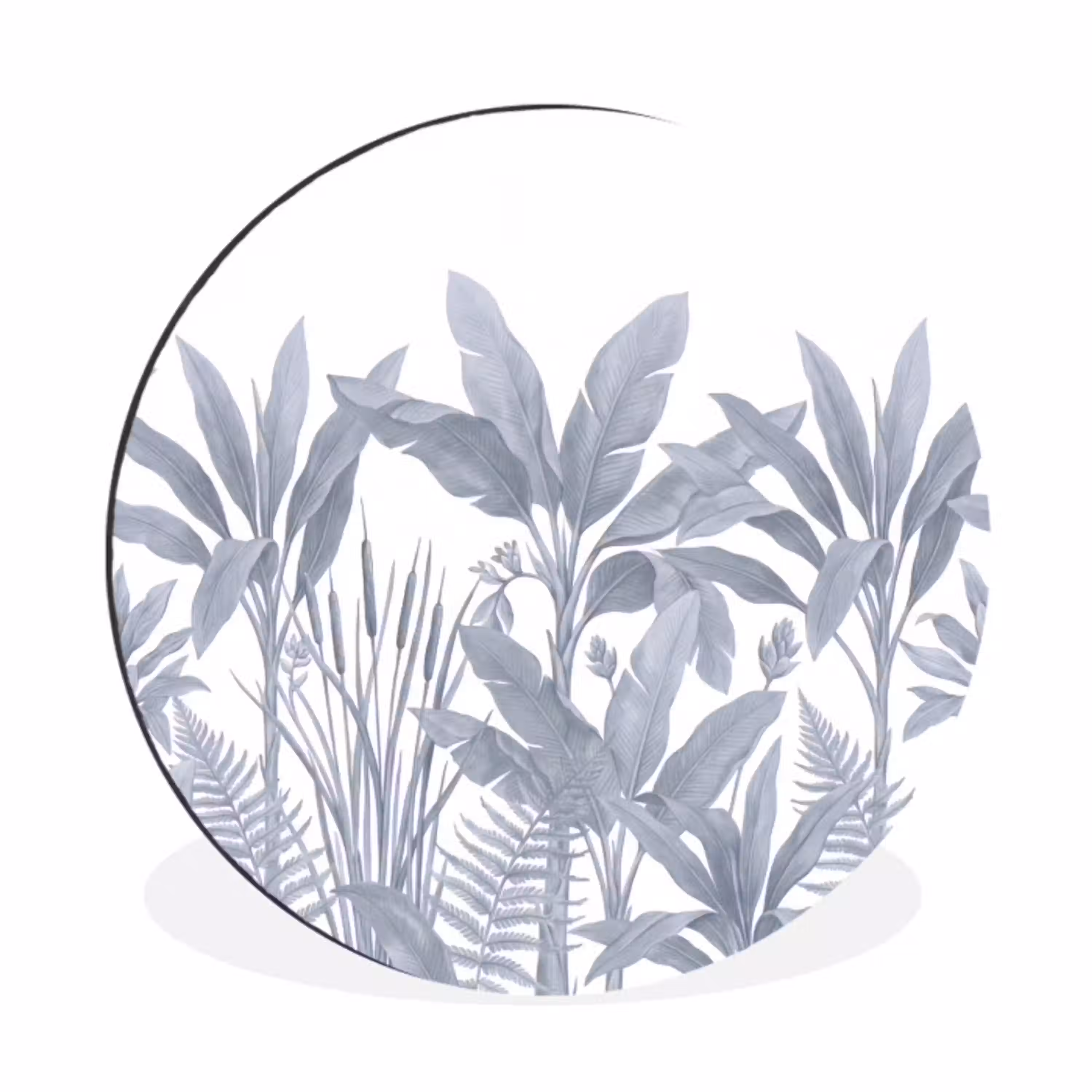Planten - Bladeren - Natuur - Grijs Wandcirkel aluminium klein -3d