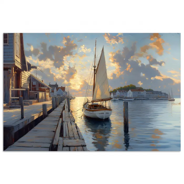Zeilboot - Zon - Pier - Hout poster papier klein -3d