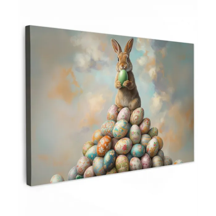 Konijn - Eieren - Kleurrijk Tuinposter op houten frame 2 cm dik klein -3d