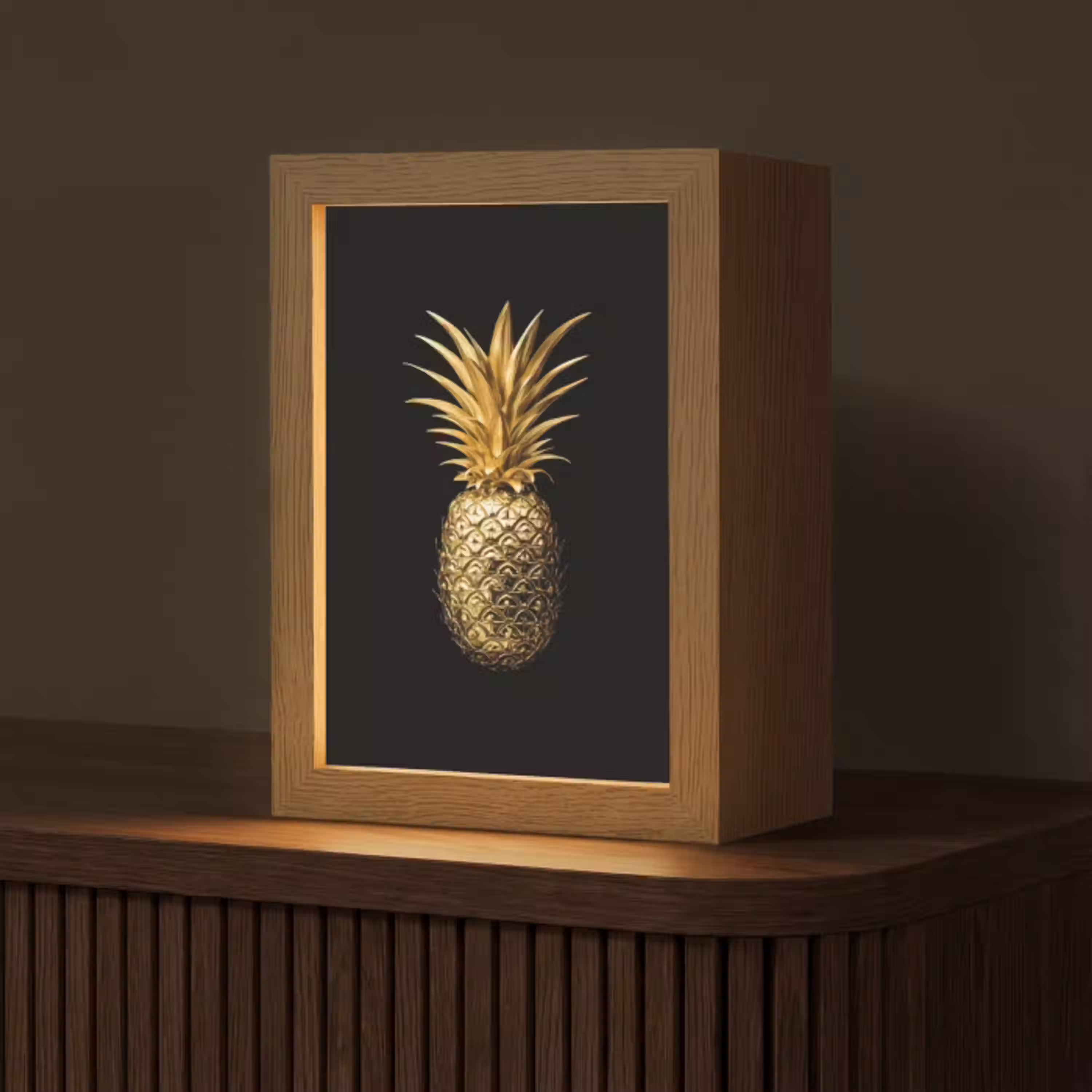 Ananas - Zwart - Goud - Luxe Light Box met kabel (Tafellamp) klein -z3d_website